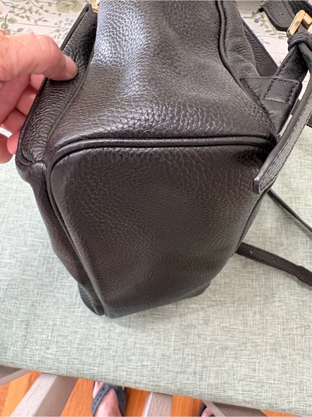 Michael Kors Black Pebbled Leather Small Backpack with Gold Plaque